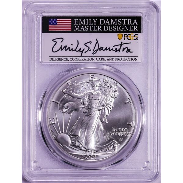 2021 Type 2 $1 American Silver Eagle Coin PCGS MS70 First Strike Damstra Signature