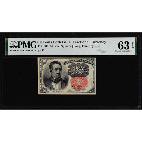 1874 Fifth Issue Ten Cent Fractional Note Fr.1265 PMG Choice Uncirculated 63EPQ
