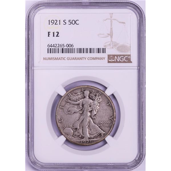 1921-S Walking Liberty Half Dollar Coin NGC F12