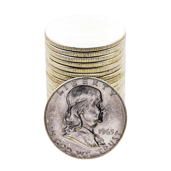 Roll of (20) Brilliant Uncirculated 1963 Franklin Half Dollar Coins