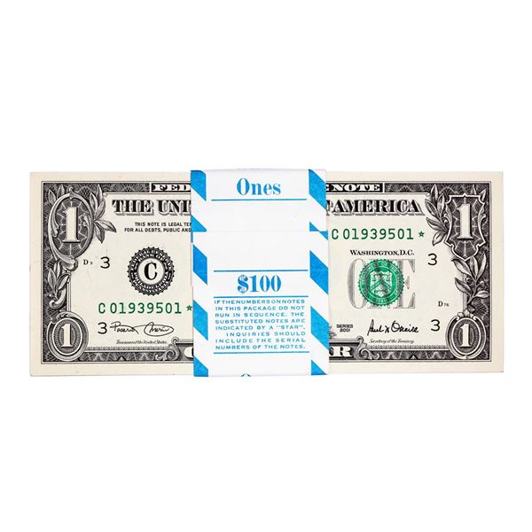Pack of (100) Consecutive 2001 $1 Federal Reserve STAR Notes Philadelphia