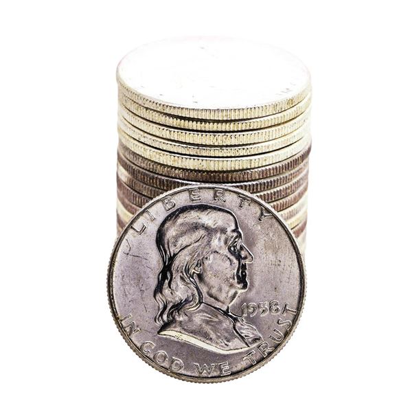 Roll of (20) Brilliant Uncirculated 1958 Franklin Half Dollar Coins