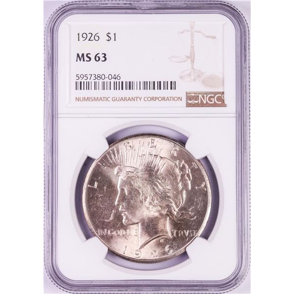 1926 $1 Peace Silver Dollar Coin NGC MS63