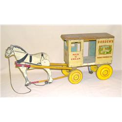 Rich Toys of IL, Borden's Milk & Cream Horse Drawn Tin & Wood Toy