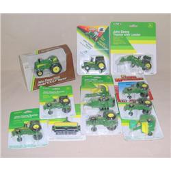 (12) JD 1/64th & 1/43rd Scale Tractors & Implements