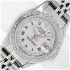 Rolex Stainless Steel White Roman Diamond Oyster Perpetual Datejust Wristwatch