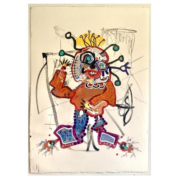 Kostabi Original  Squabbling Amongst Myself  Original Mixed Media On Paper