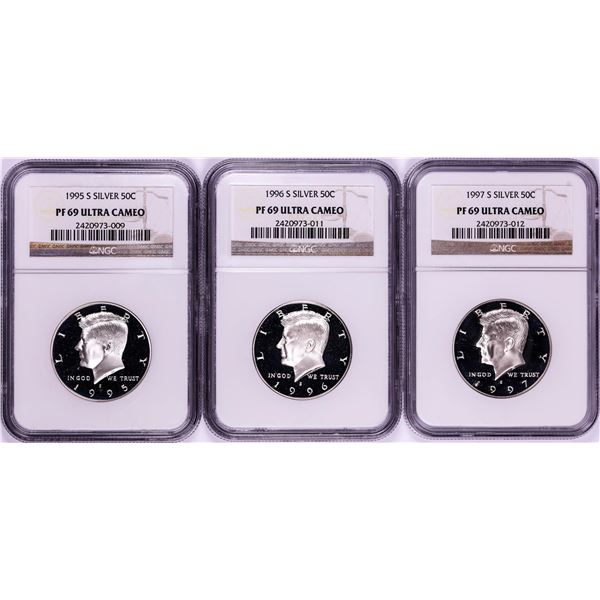 1995-S to 1997-S Silver Proof Kennedy Half Dollar Coins NGC PF69 Ultra Cameo