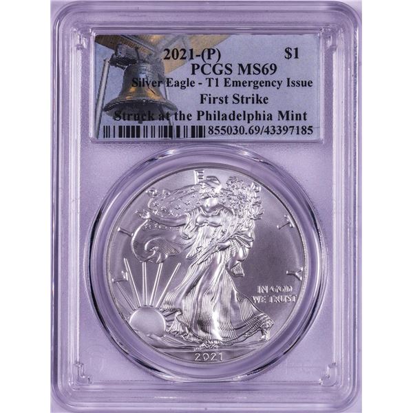 2021-(P) Type 1 $1 American Silver Eagle Coin PCGS MS69 First Strike Emergency Issue