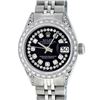 Rolex Ladies Quickset Stainless Steel Black Diamond Datejust Wristwatch