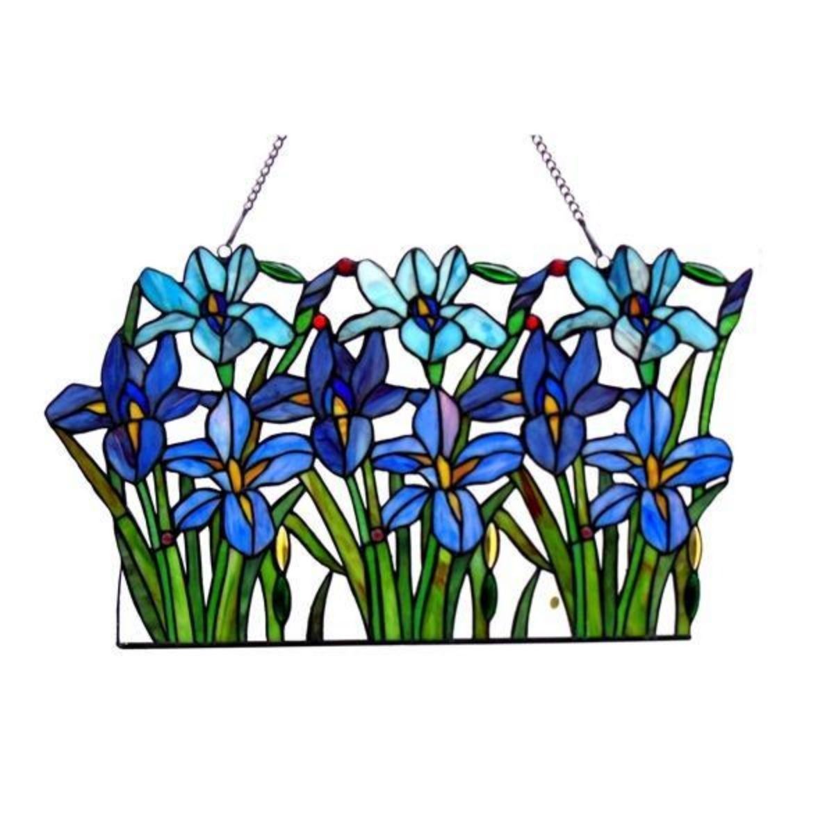 Tiffany Style Stained Glass Iris Hanging Window Panel
