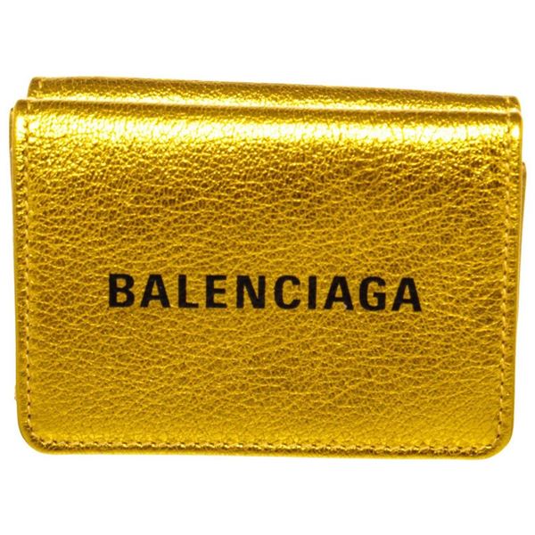 Balenciaga Gold Leather Logo Trifold Wallet