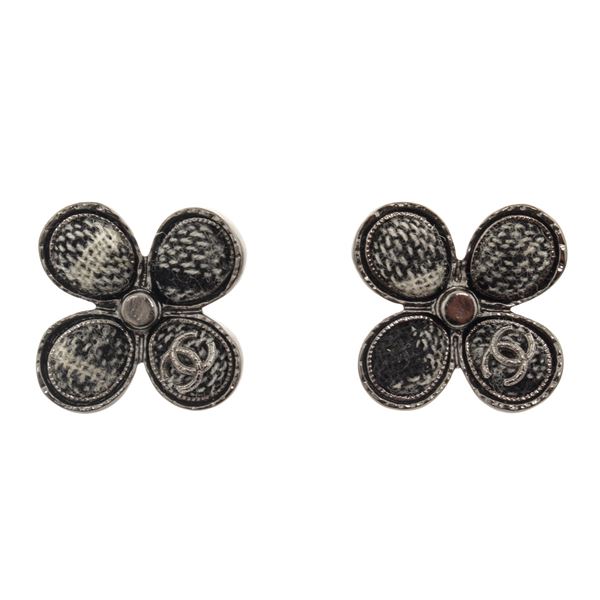 Chanel Black CC Clover Earrings