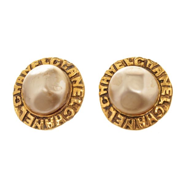 Chanel Gold CC Pearl Disc Earring