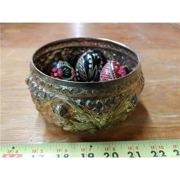 Ornate Metal Bowl W/ Easter Eggs