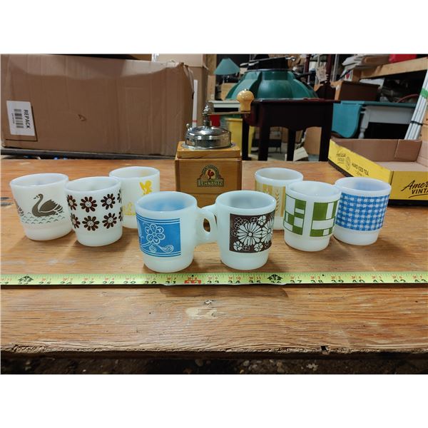 Coffee Grinder and Collection of Vintage Mugs