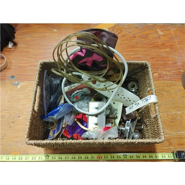 Basket of Misc. Items and Vintage Hardware