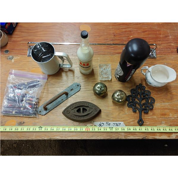 Misc. Items, Iron, Bells, Flour Sifter, Towel Rack and More!