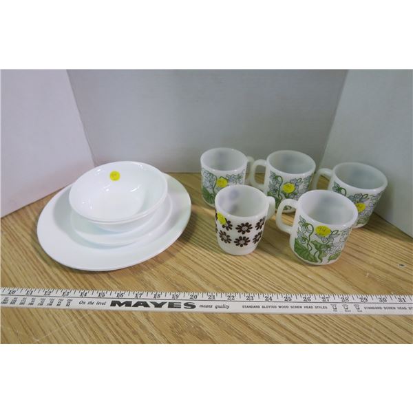 5 Mugs, 6 Corelle Dishes