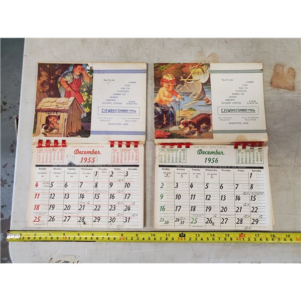 PAIR OF 1955, 1956 C.H. WENTZ LUMBER CO, SASKATOON CALENDARS