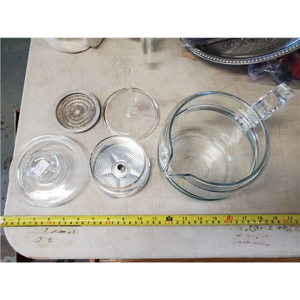 SIX CUP GLASS COFFEE POT - COMPLETE, CHIP ON KNOB