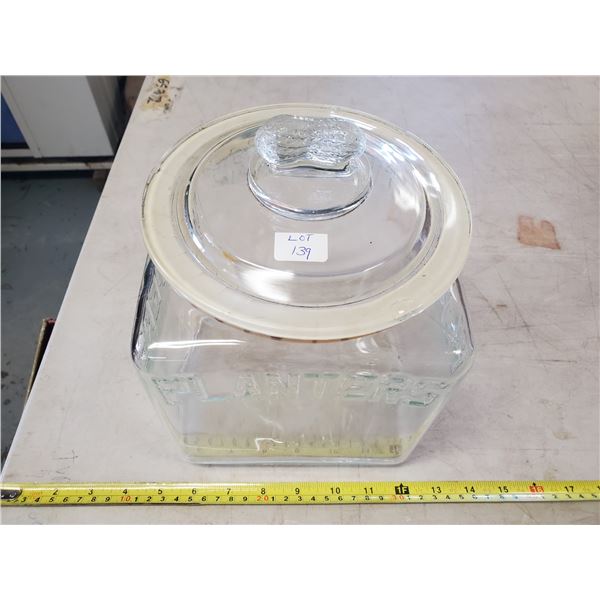 OLD PLANTERS PEANUT JAR & LID - CRACK IN BASE