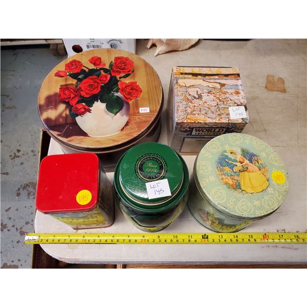 5 RED ROSE, LIPTON, ORANGE PEKOE TEA COFFEE TINS