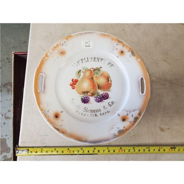 STORE PLATE "JACOB SIEMENS & CO." WALDHEIM, SASK