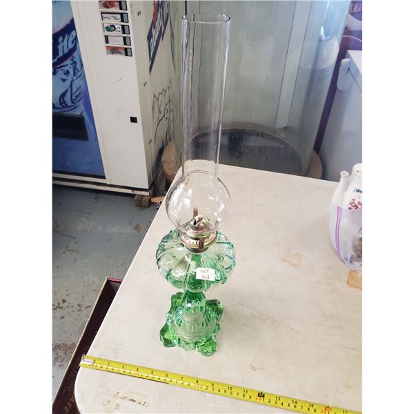 GREEN GLASS COAL OIL LAMP