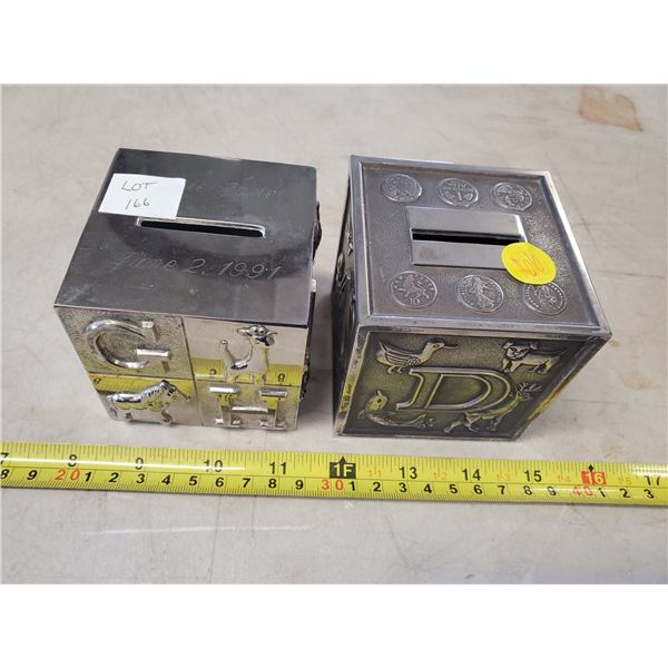 TWO METAL PIGGY BANKS