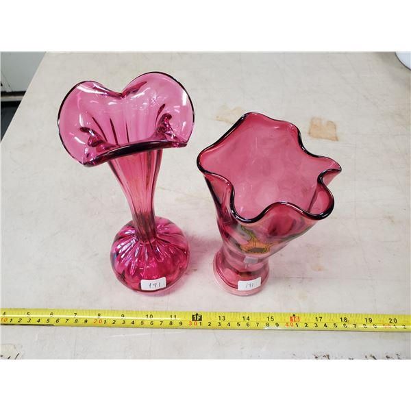 TWO CRANBERRY GLASS VASES