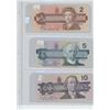 Image 1 : 3 X Camadian Bills $2 1986, $5 1986, $10 1989
