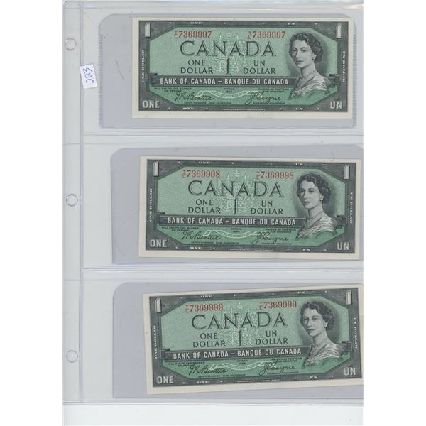 3 X Canadian 1954 $1 Bills