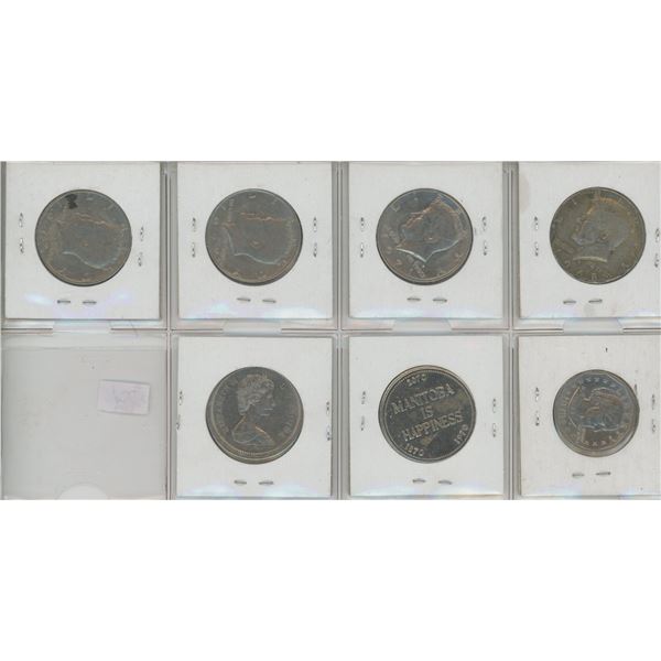 5 X American Half Dollars, 1968, 1971, 1972, 1972, 1979 and 2 Canadian Half Dollar 1970, 1976