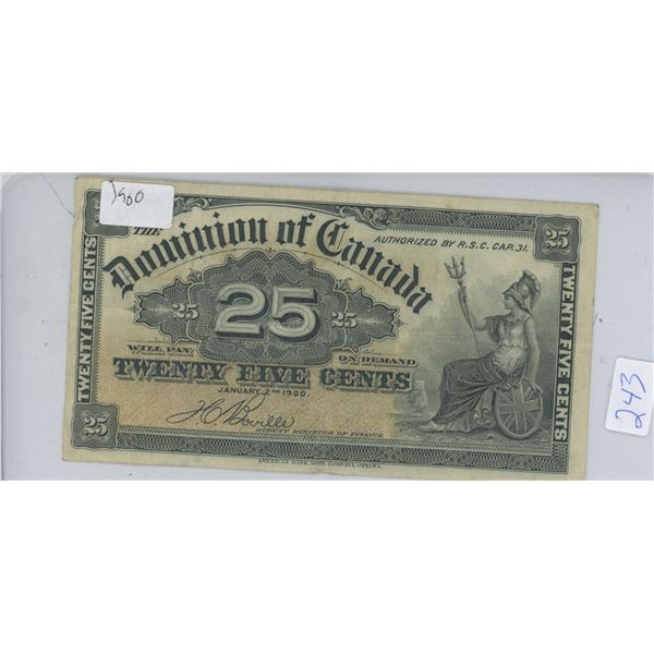 1900 Dominion of Canada 25 Cent Shin Plaster