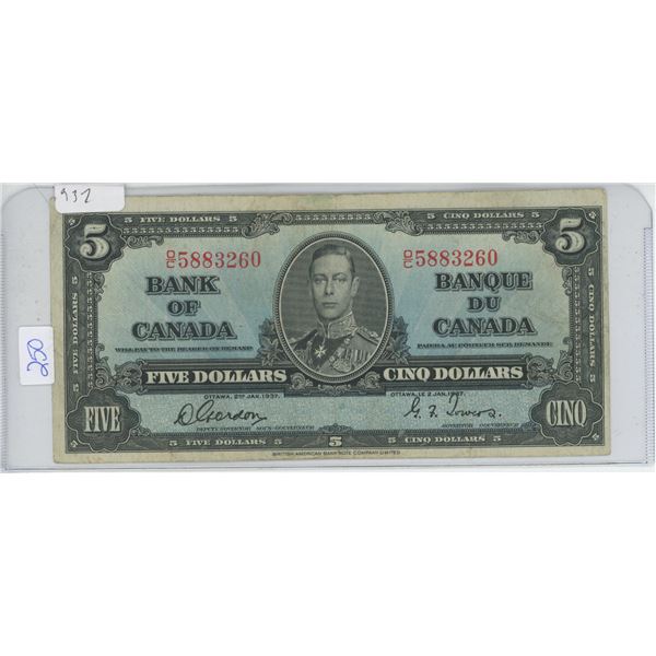 $5 Canadian Bill 1937