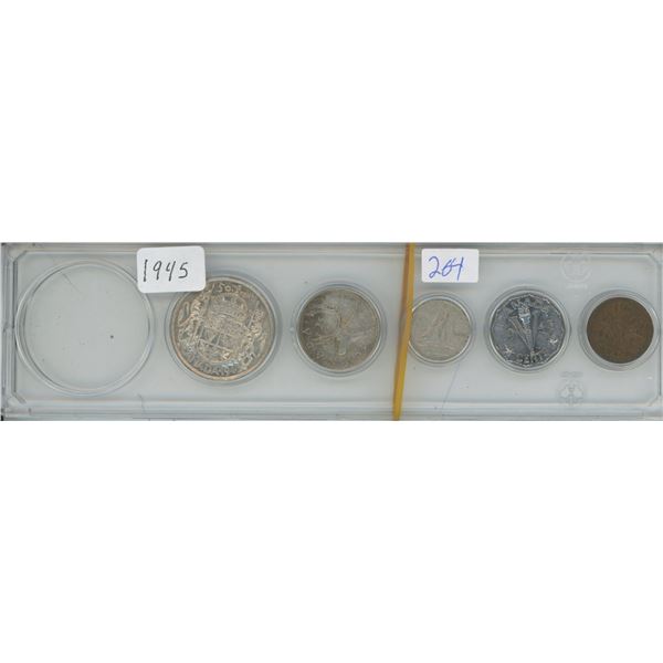 1945 Canadian Coin Set in Case 1C-50C Pieces