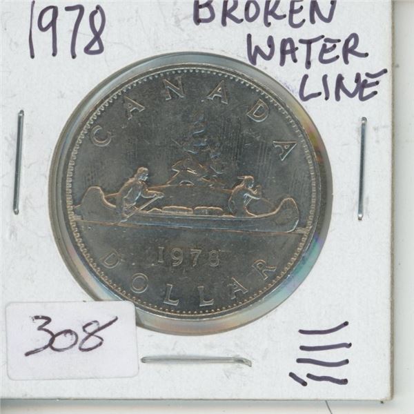 1978 Canadian Silver Dollar Broken Water Line