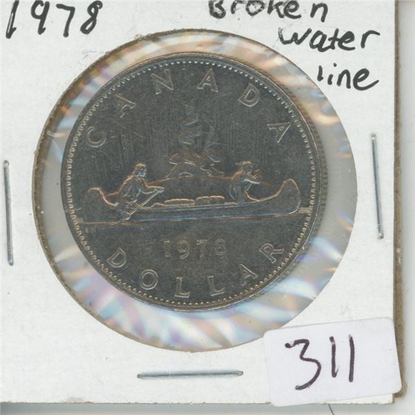 1978 Canadian Silver Dollar Broken Water Line