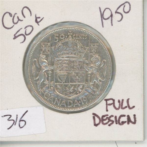 1950 Canadian 50 Cent Piece "Full Design"