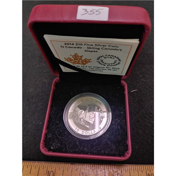 2014 $10 Fine Silver Coin Skiiing Canadas Slopes