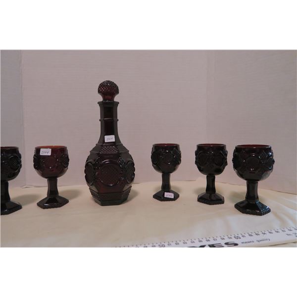 Decanter & 6 Glasses (red)