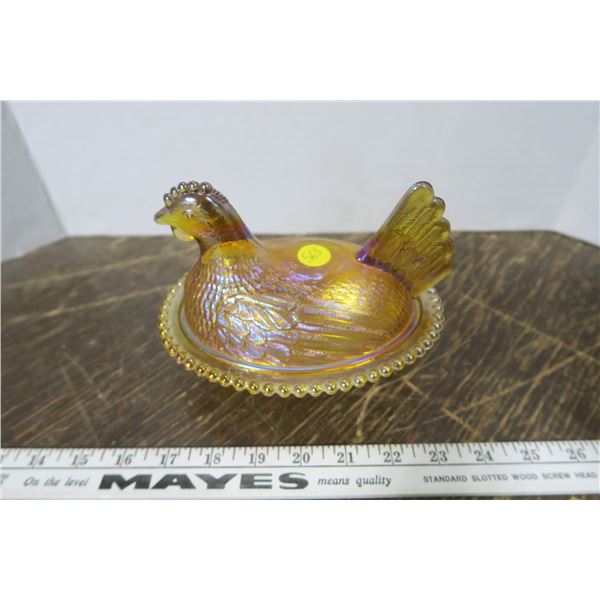 Large Carnival Glass Hen on Nest