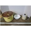 Image 1 : Enamel Lot - Pot w/ Lid, Bowl, Carafe