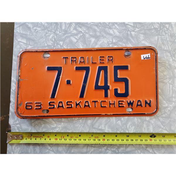 1963 SASKATCHEWA TRAILER PLATE