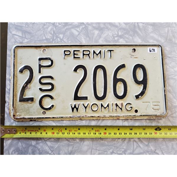 1975 WYOMING PERMIT PLATE