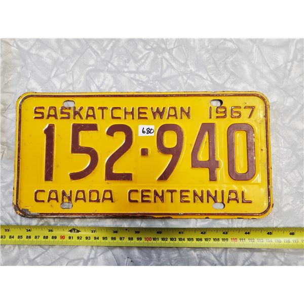 1967 SASKATCHEWAN LICENSE PLATE
