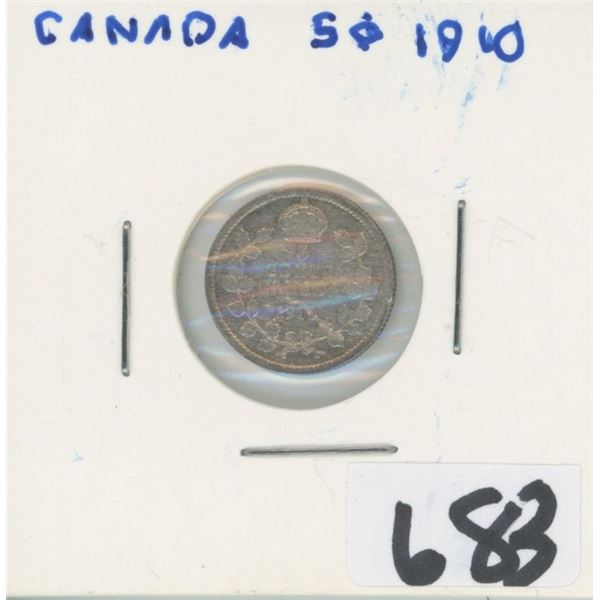 1910 CANADA 5 CENTS COIN