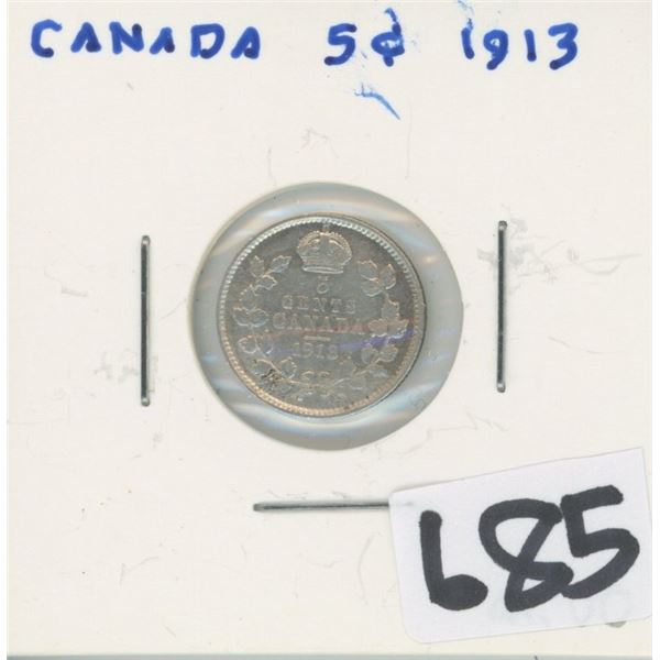1913 CANADA 5 CENTS COIN