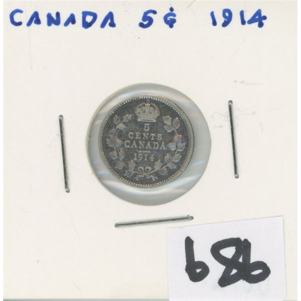 1914 CANADA 5 CENTS COIN